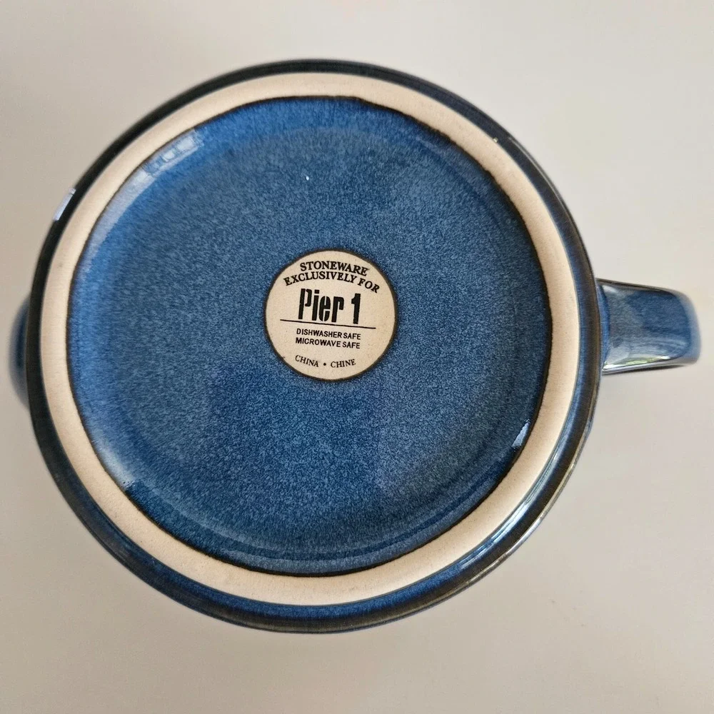 Pier 1 Blue Stoneware Stackable Tea Set Tea Pot Lid and Cup Mug Glazed